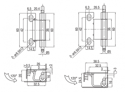 Петля потайная 4814 цинк 60х32,5