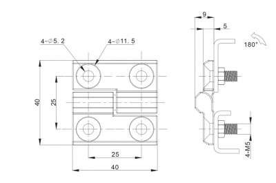 Петля листовая 40х40 М5 черная 4202