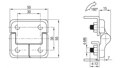 Петля накладная 50Х50 М6 черная 4272
