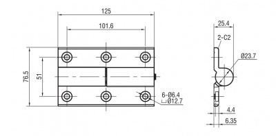Петля накладная 76,5х125 М6 черная 4252