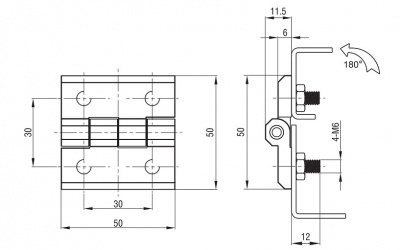 Петля накладная 50x50 М6 черная 4202