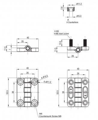 Петля накладная 53,5х40 М6 черная 4202