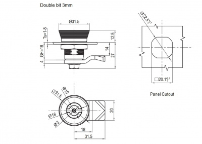 Замок на четверть поворота 2832 под две бородки с защитным воротником
