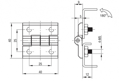 Петля накладная 40x40 М5 черная 4202
