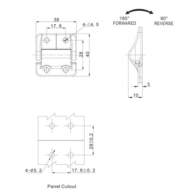 Петля накладная 40Х38 М4 черная SUS 316 4236