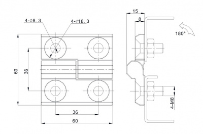 Петля листовая 60х60 М8 SUS316 4202