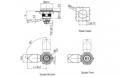 Замок на четверть поворота 2826 с пружиной - специальный ригель