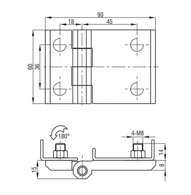 Петля накладная 60х90 М8 черная 4202