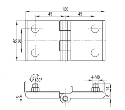 Петля накладная 60х120 М8 черная  4202