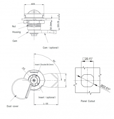 Замок нажимной на четверть поворота 2868 со шторкой