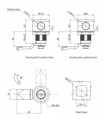 Замок на четверть поворота 2814 под навесной замок
