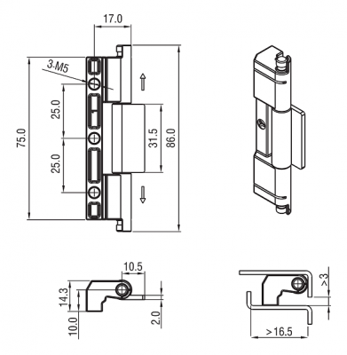 Петля потайная 4802 цинк 86х17