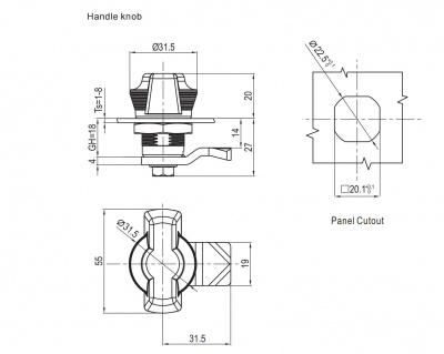 Замок на четверть поворота 2832 с ручкой-барашком