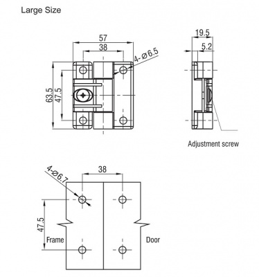Петля накладная 63,5х57 М4 черная с регулировочным винтом 4224