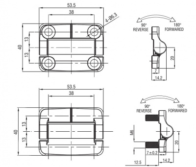 Петля накладная 40Х53,5 М6 черная 4254