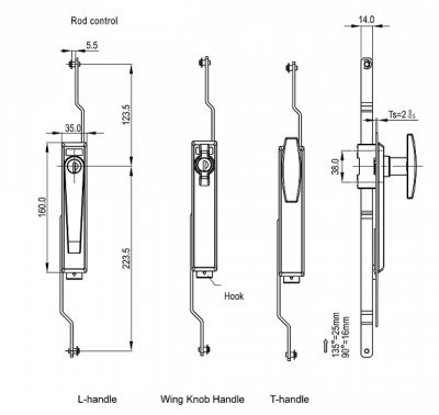 Замок с механизмом тяг 2246 Т L образная рукоятка