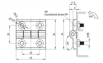 Петля листовая 50X50 М6 черная 4202