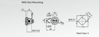 Замок на четверть поворота 2824 - ключ