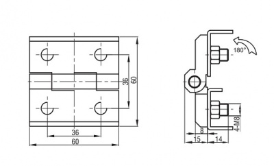 Петля накладная 60х60 M8 черная 4202