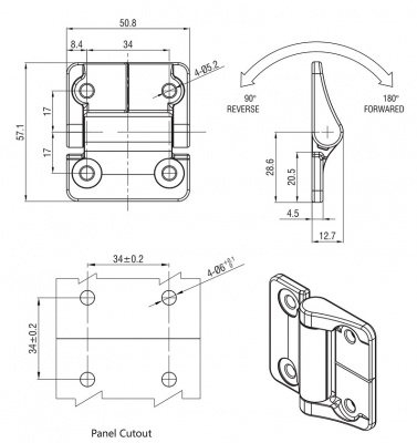 Петля накладная 57,1Х50,8 М5 хром 4236
