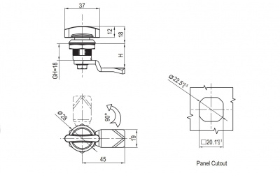 Замок на четверть поворота 2812 с навесным замком 