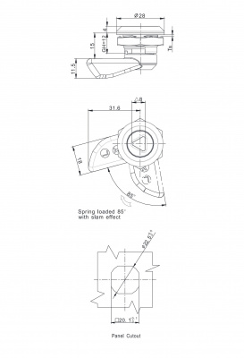 Замок на четверть поворота 2838 под трехгранный ключ захлопывающийся