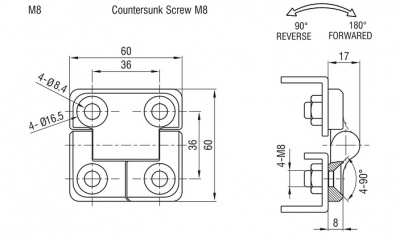 Петля накладная 60Х60 М8 черная 4272