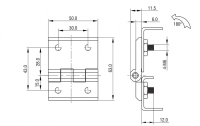 Петля накладная 63х50 М6 черная 4202
