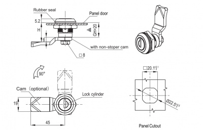 Замок на четверть поворота 2802 под ключ